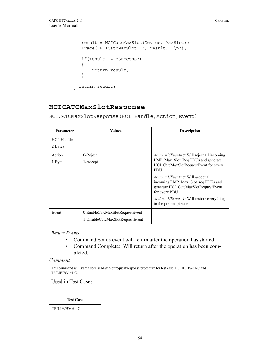 Hcicatcmaxslotresponse | Teledyne LeCroy BTTracer_Trainer - BTTrainer Users Manual User Manual | Page 172 / 336