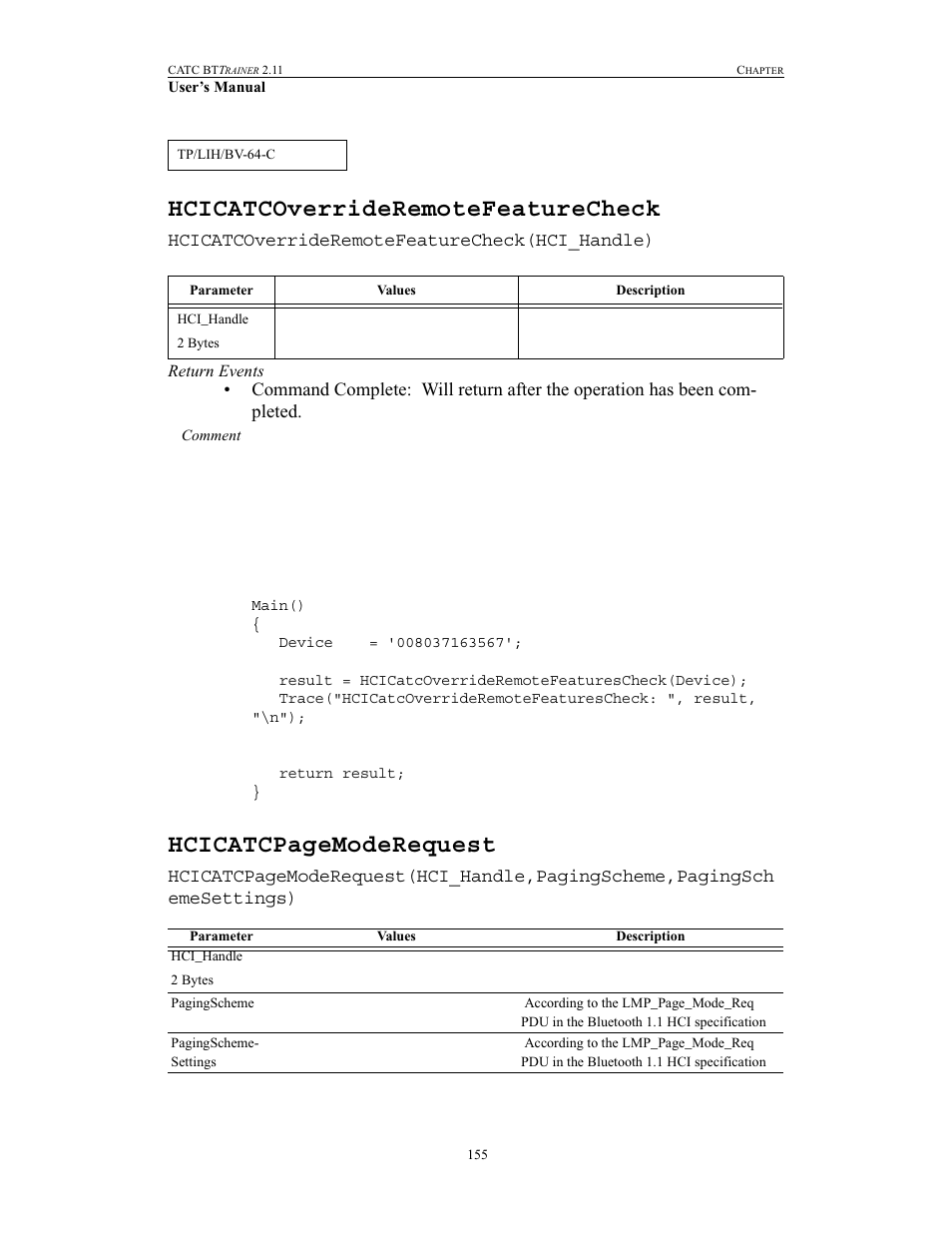 Hcicatcoverrideremotefeaturecheck, Hcicatcpagemoderequest | Teledyne LeCroy BTTracer_Trainer - BTTrainer Users Manual User Manual | Page 173 / 336