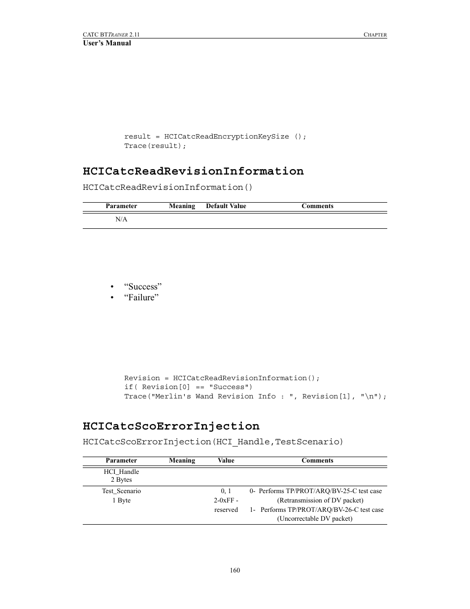 Hcicatcreadrevisioninformation, Hcicatcscoerrorinjection | Teledyne LeCroy BTTracer_Trainer - BTTrainer Users Manual User Manual | Page 178 / 336