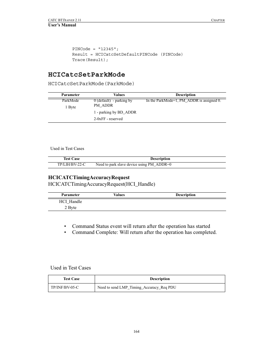Hcicatcsetparkmode | Teledyne LeCroy BTTracer_Trainer - BTTrainer Users Manual User Manual | Page 182 / 336