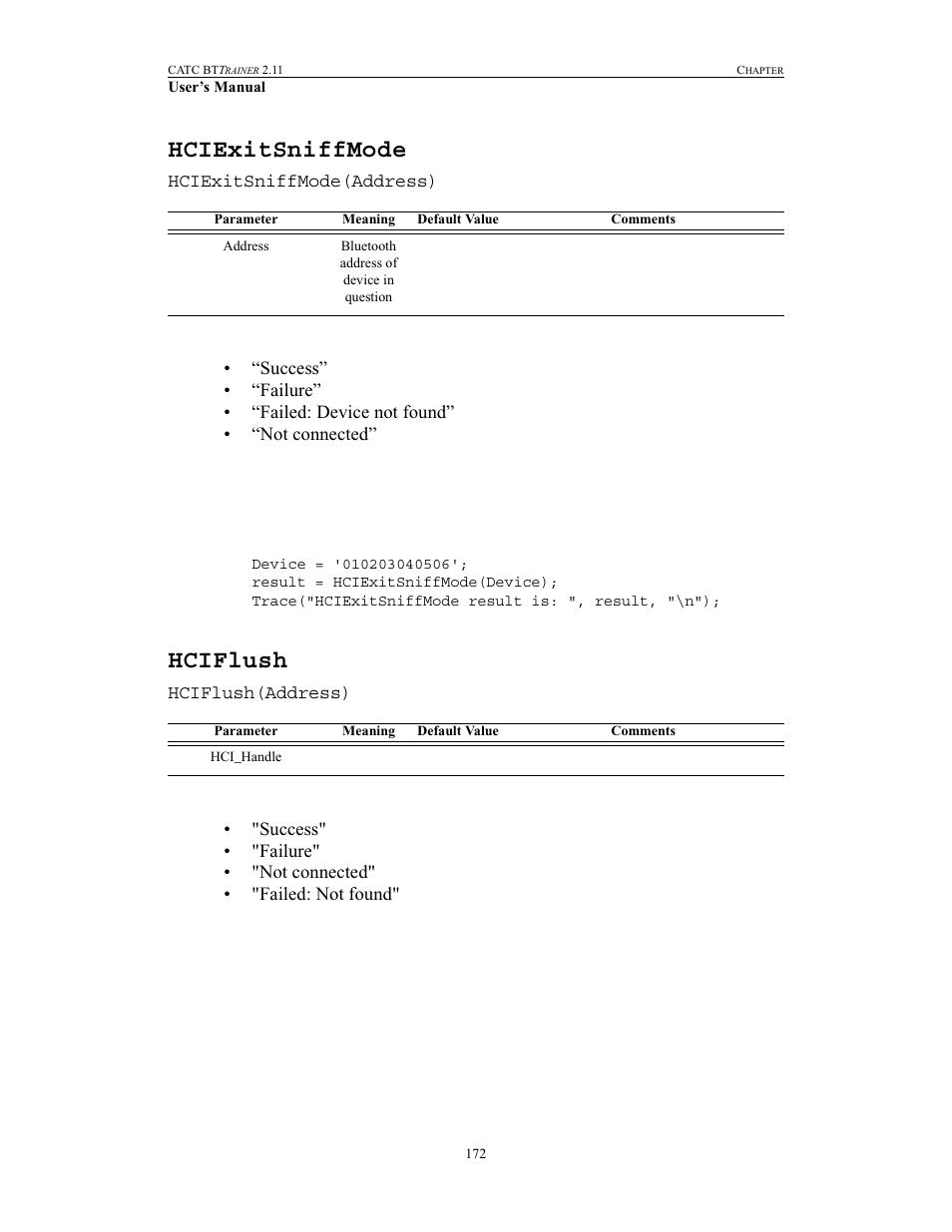 Hciexitsniffmode, Hciflush, Hciexitsniffmode hciflush | Teledyne LeCroy BTTracer_Trainer - BTTrainer Users Manual User Manual | Page 190 / 336