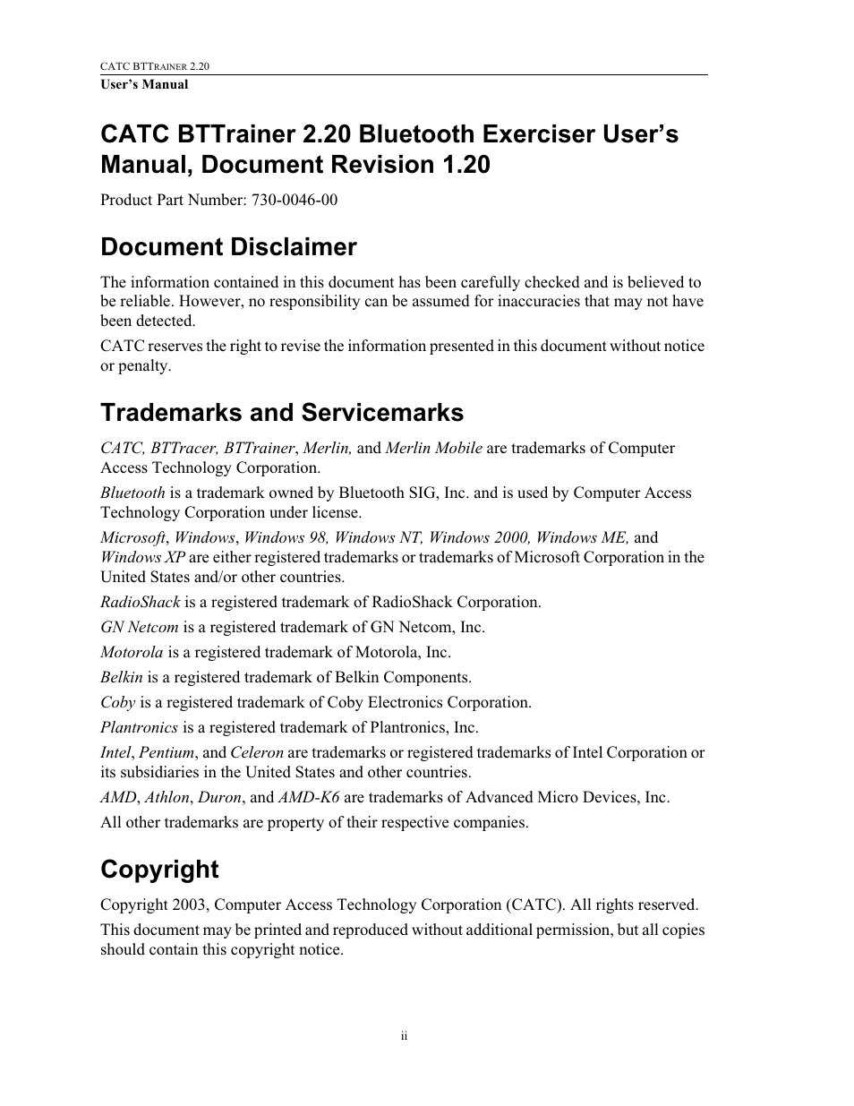 Document disclaimer, Trademarks and servicemarks, Copyright | Teledyne LeCroy BTTracer_Trainer - BTTrainer Users Manual User Manual | Page 2 / 336