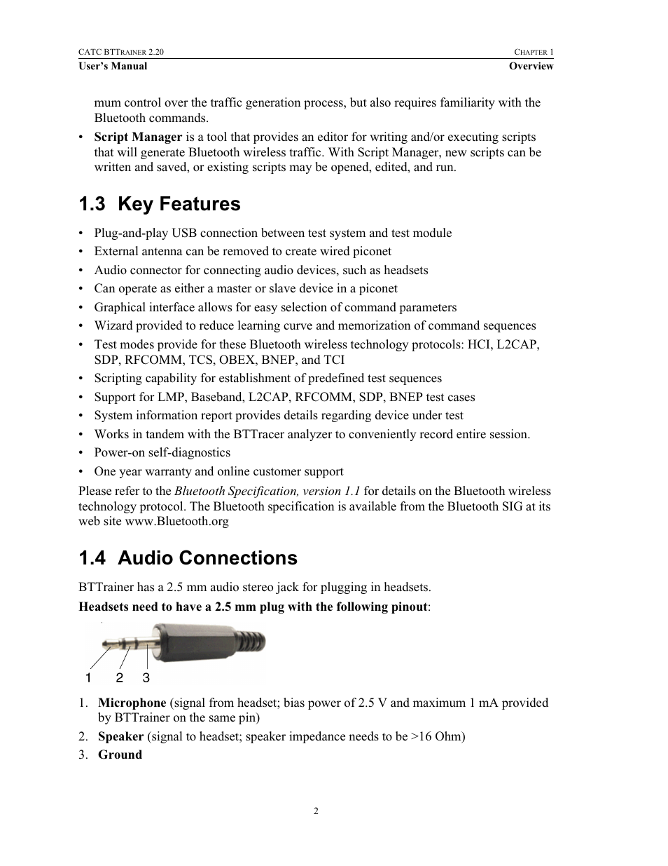 3 key features, 4 audio connections, Key features audio connections | Teledyne LeCroy BTTracer_Trainer - BTTrainer Users Manual User Manual | Page 20 / 336