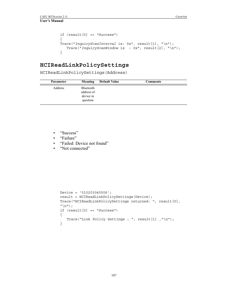 Hcireadlinkpolicysettings | Teledyne LeCroy BTTracer_Trainer - BTTrainer Users Manual User Manual | Page 205 / 336