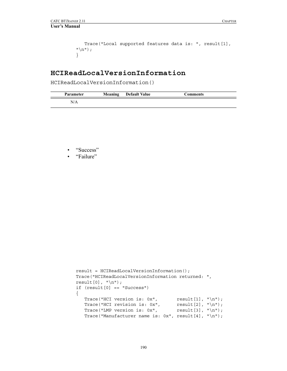 Hcireadlocalversioninformation | Teledyne LeCroy BTTracer_Trainer - BTTrainer Users Manual User Manual | Page 208 / 336