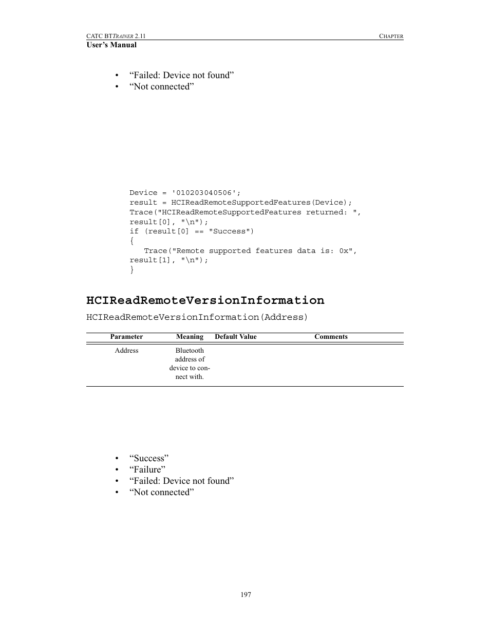 Hcireadremoteversioninformation | Teledyne LeCroy BTTracer_Trainer - BTTrainer Users Manual User Manual | Page 215 / 336