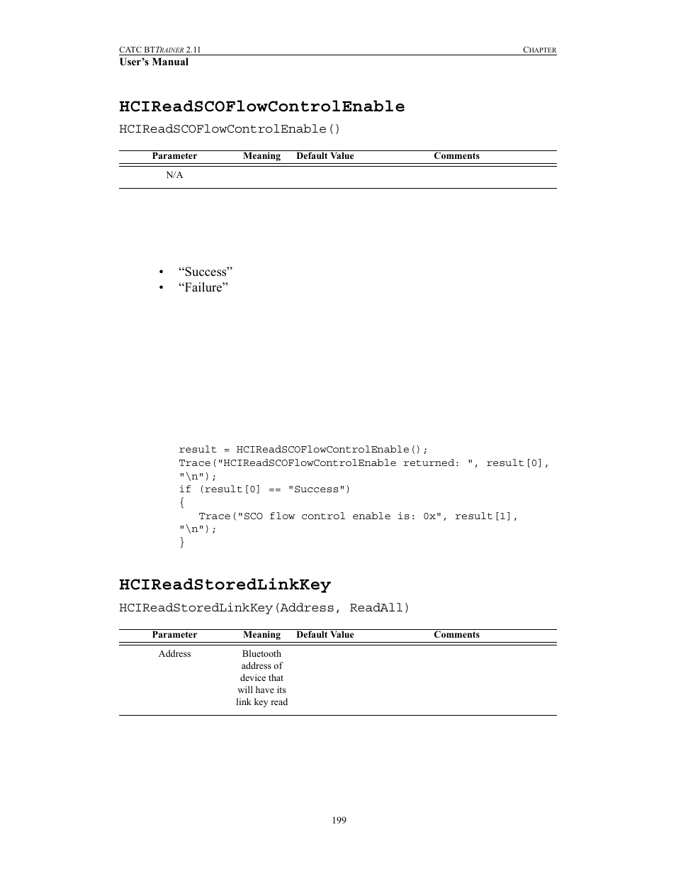 Hcireadscoflowcontrolenable, Hcireadstoredlinkkey, Hcireadscoflowcontrolenable hcireadstoredlinkkey | Teledyne LeCroy BTTracer_Trainer - BTTrainer Users Manual User Manual | Page 217 / 336