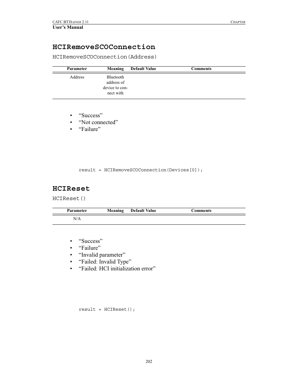 Hciremovescoconnection, Hcireset, Hciremovescoconnection hcireset | Teledyne LeCroy BTTracer_Trainer - BTTrainer Users Manual User Manual | Page 220 / 336