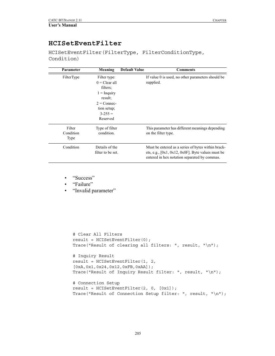 Hciseteventfilter | Teledyne LeCroy BTTracer_Trainer - BTTrainer Users Manual User Manual | Page 223 / 336