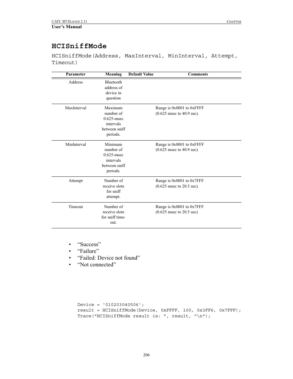 Hcisniffmode | Teledyne LeCroy BTTracer_Trainer - BTTrainer Users Manual User Manual | Page 224 / 336