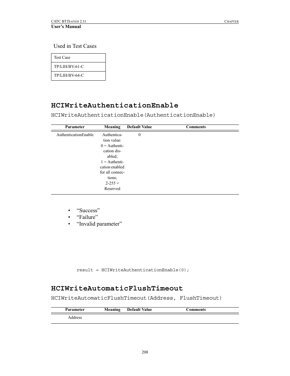 Hciwriteauthenticationenable, Hciwriteautomaticflushtimeout | Teledyne LeCroy BTTracer_Trainer - BTTrainer Users Manual User Manual | Page 226 / 336