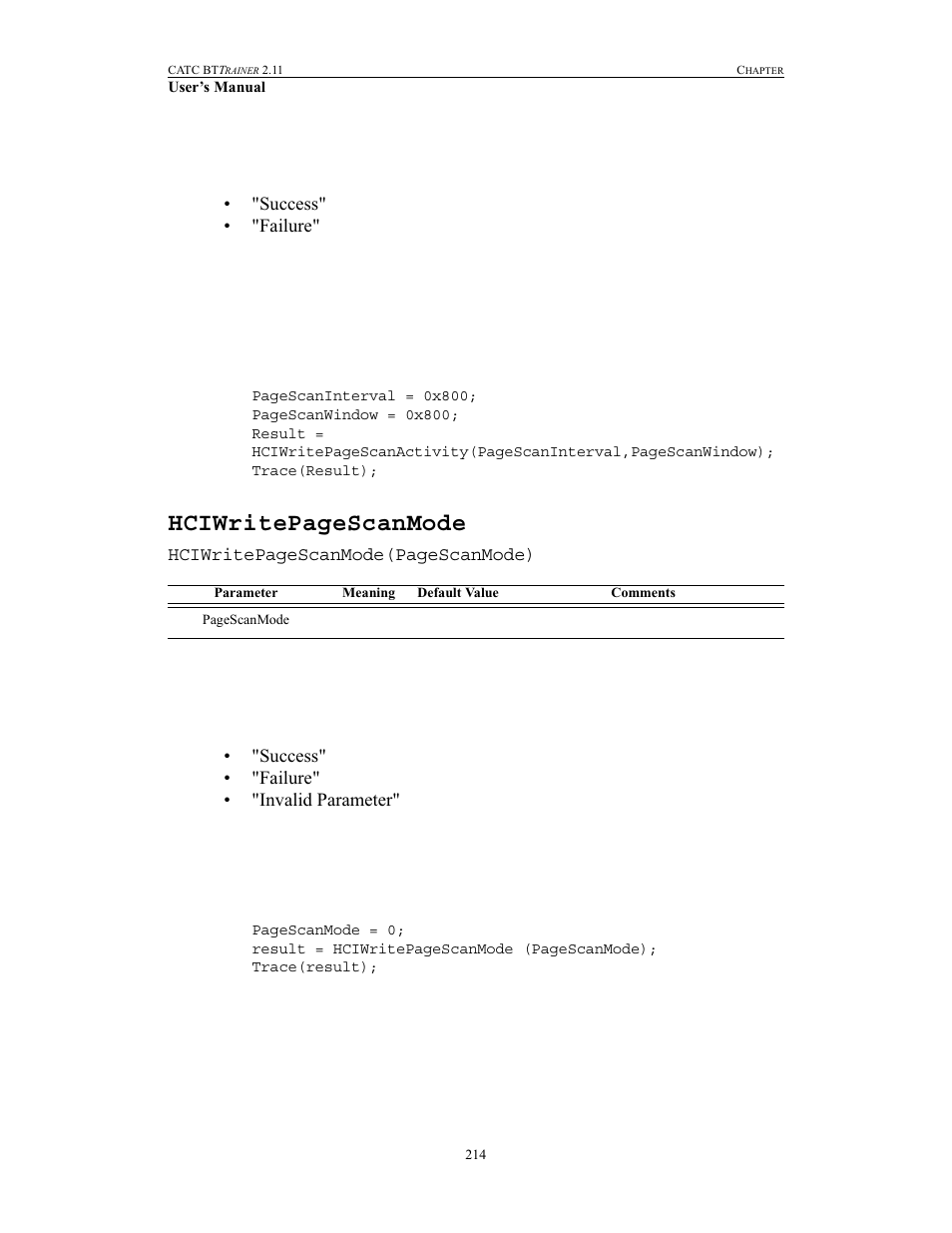 Hciwritepagescanmode | Teledyne LeCroy BTTracer_Trainer - BTTrainer Users Manual User Manual | Page 232 / 336