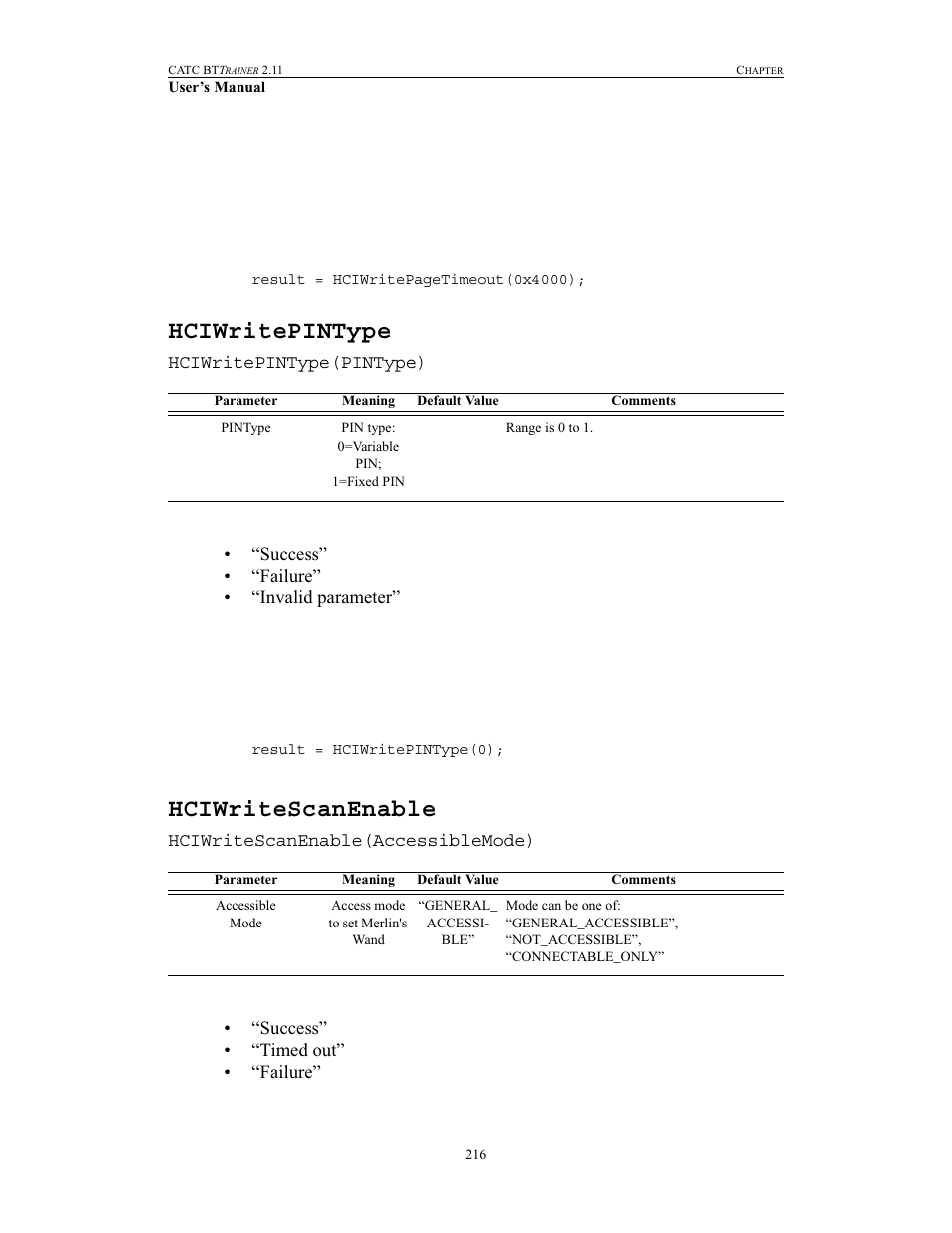 Hciwritepintype, Hciwritescanenable, Hciwritepintype hciwritescanenable | Teledyne LeCroy BTTracer_Trainer - BTTrainer Users Manual User Manual | Page 234 / 336