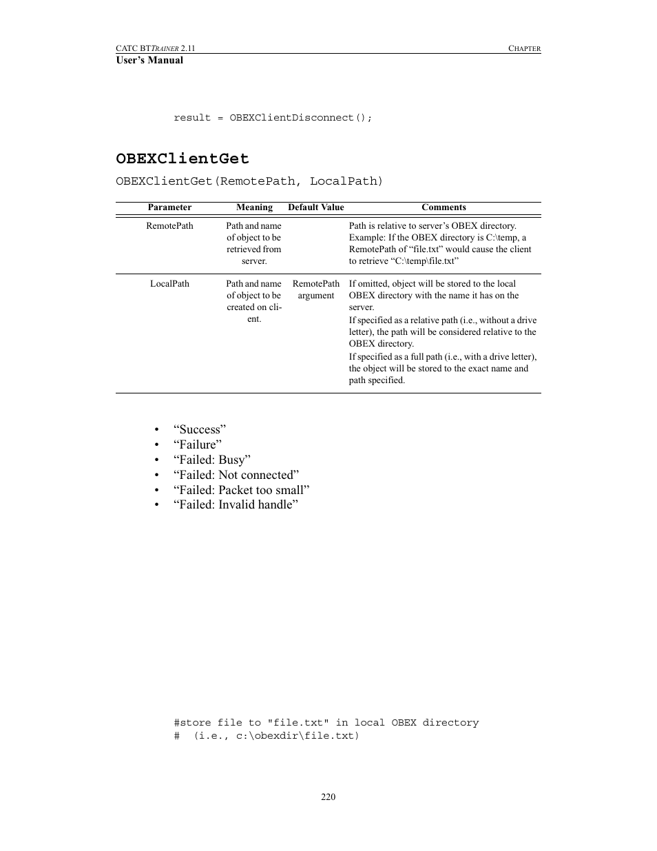 Obexclientget | Teledyne LeCroy BTTracer_Trainer - BTTrainer Users Manual User Manual | Page 238 / 336