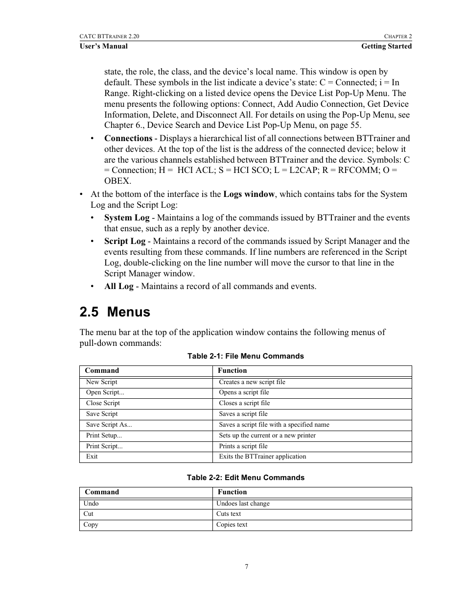 5 menus, Menus | Teledyne LeCroy BTTracer_Trainer - BTTrainer Users Manual User Manual | Page 25 / 336