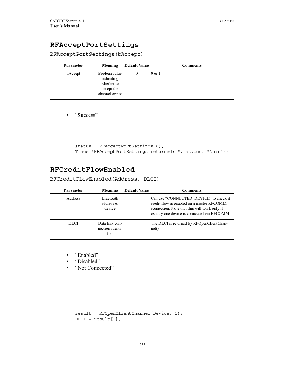Rfacceptportsettings, Rfcreditflowenabled, Rfacceptportsettings rfcreditflowenabled | Teledyne LeCroy BTTracer_Trainer - BTTrainer Users Manual User Manual | Page 251 / 336