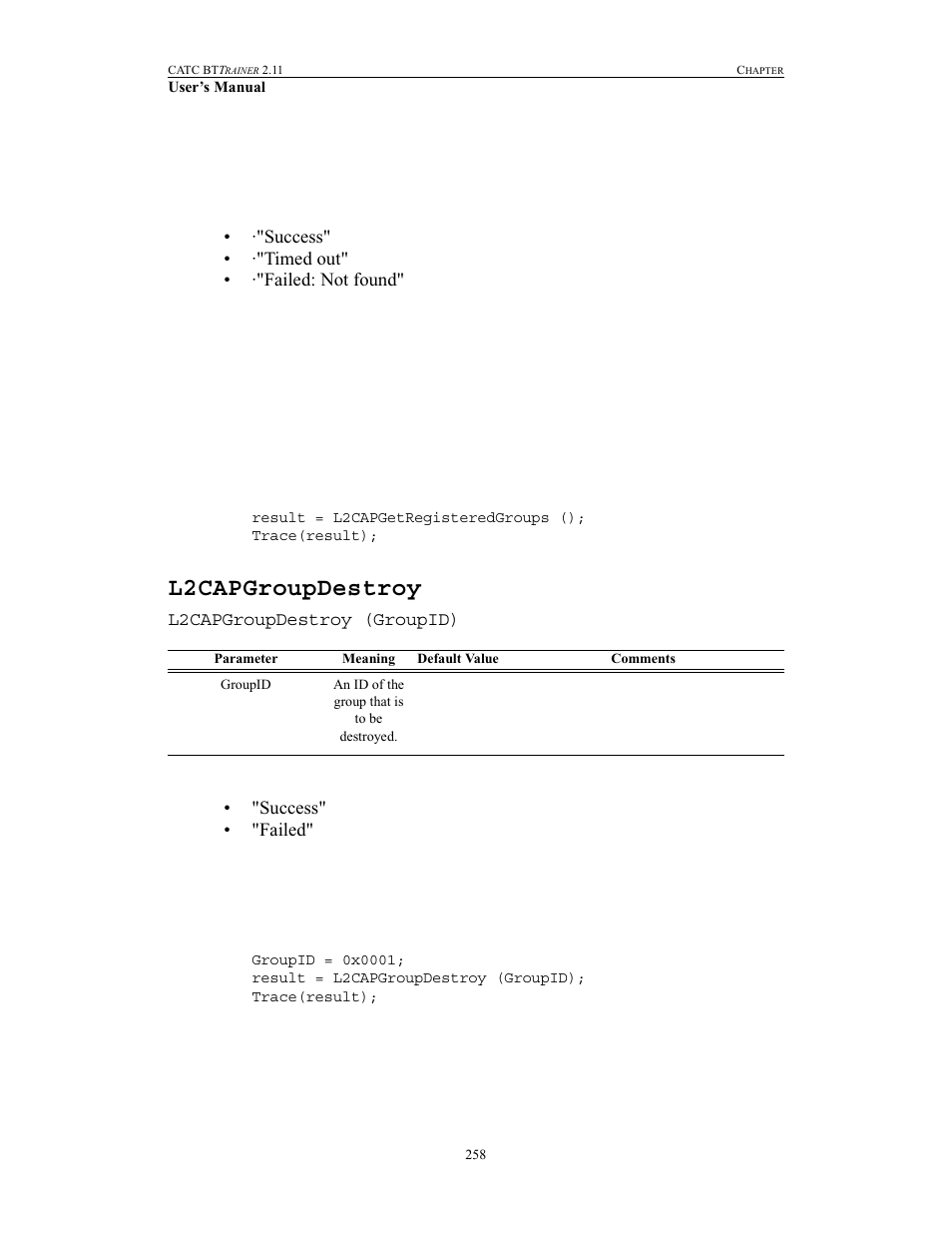 L2capgroupdestroy | Teledyne LeCroy BTTracer_Trainer - BTTrainer Users Manual User Manual | Page 276 / 336