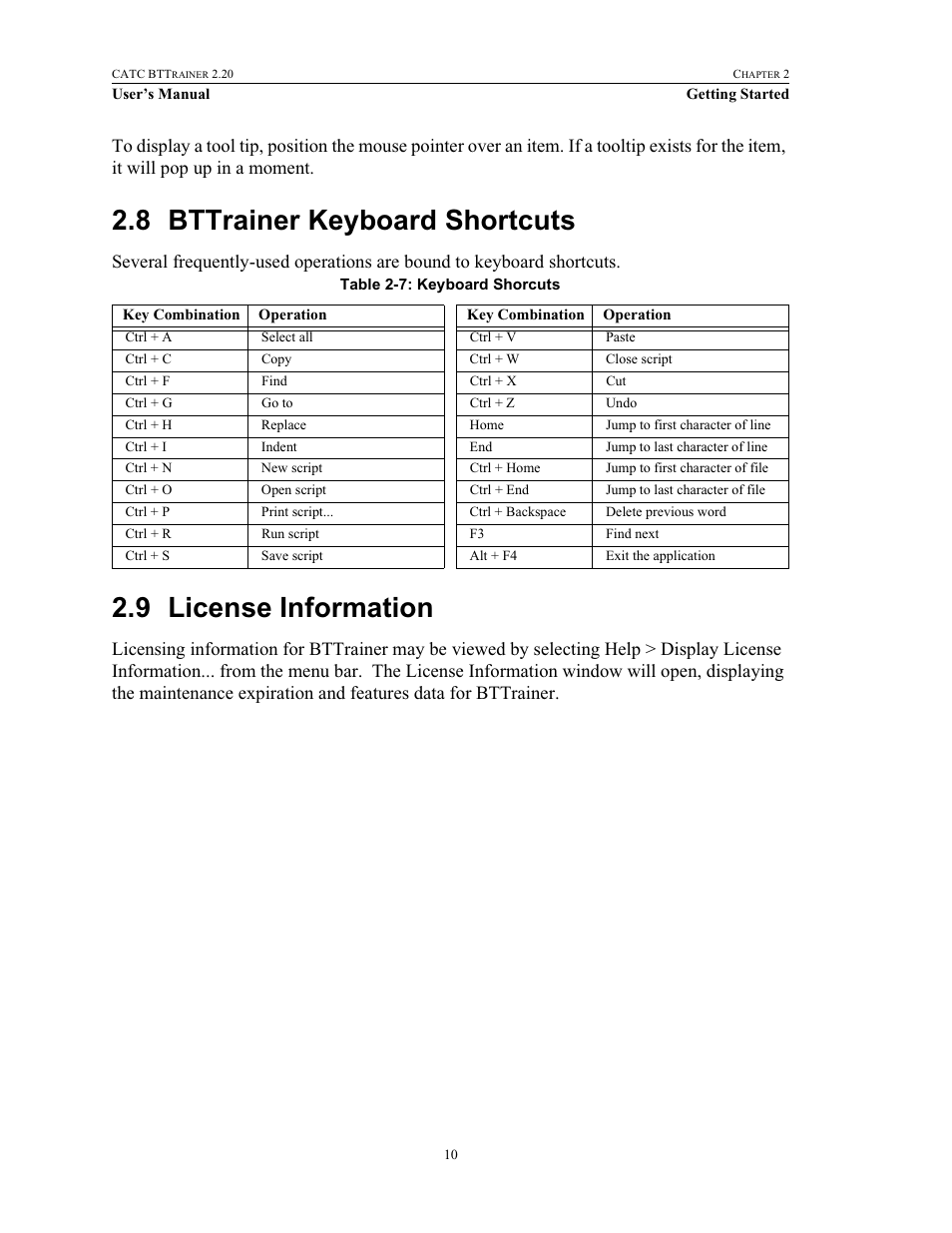 8 bttrainer keyboard shortcuts, 9 license information, Bttrainer keyboard shortcuts license information | Teledyne LeCroy BTTracer_Trainer - BTTrainer Users Manual User Manual | Page 28 / 336