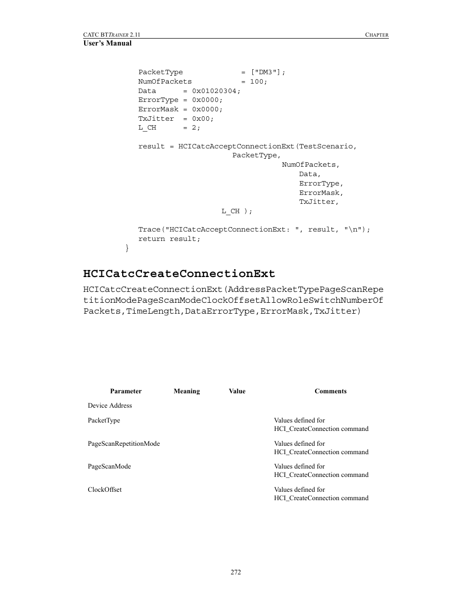 Hcicatccreateconnectionext | Teledyne LeCroy BTTracer_Trainer - BTTrainer Users Manual User Manual | Page 290 / 336