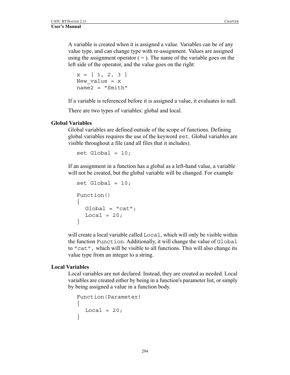 Global variables, Local variables, Global variables local variables | Teledyne LeCroy BTTracer_Trainer - BTTrainer Users Manual User Manual | Page 312 / 336