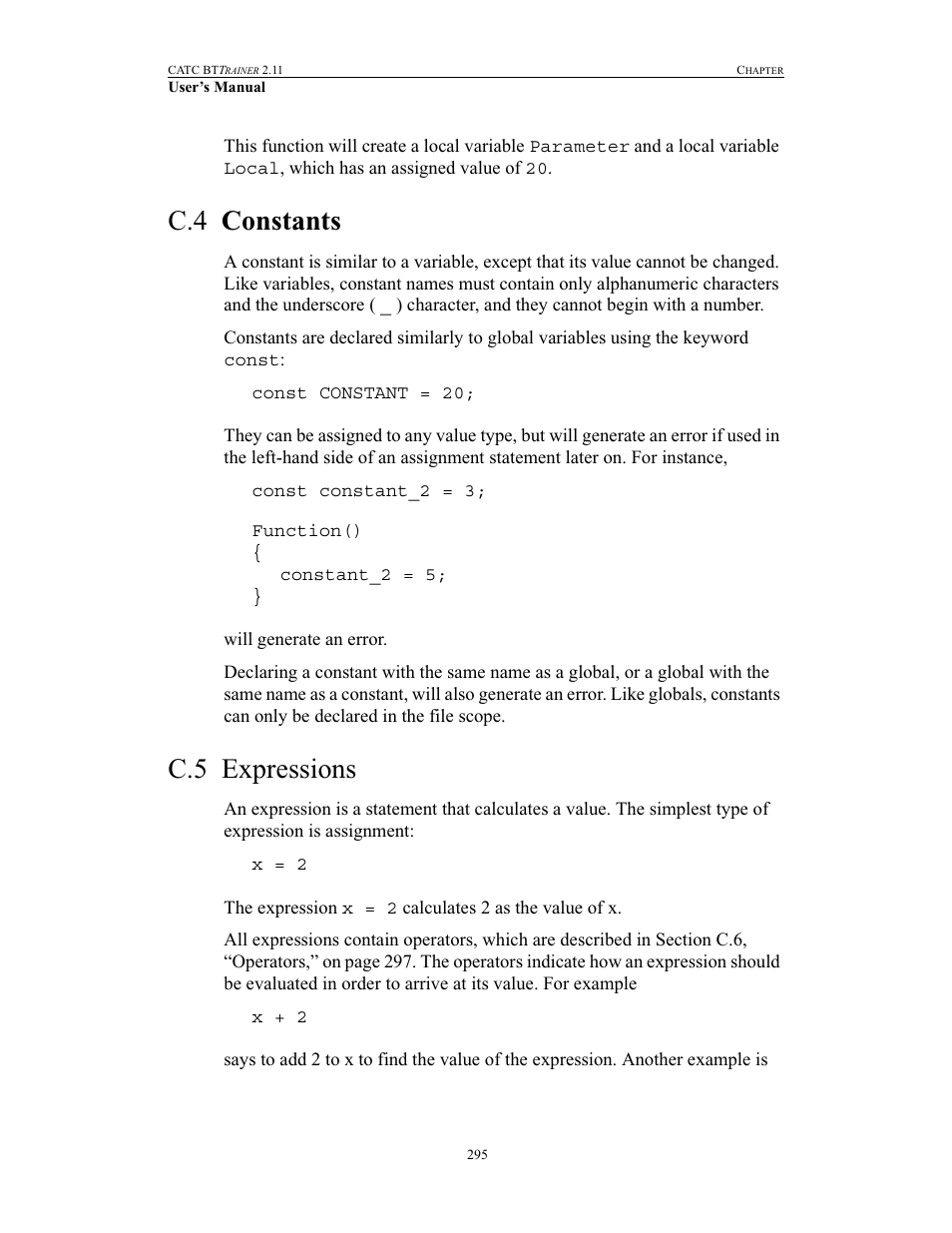 C.4 constants, C.5 expressions, Constants expressions | Teledyne LeCroy BTTracer_Trainer - BTTrainer Users Manual User Manual | Page 313 / 336