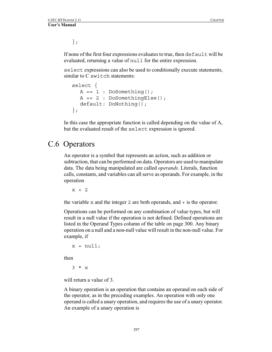 C.6 operators, Operators | Teledyne LeCroy BTTracer_Trainer - BTTrainer Users Manual User Manual | Page 315 / 336