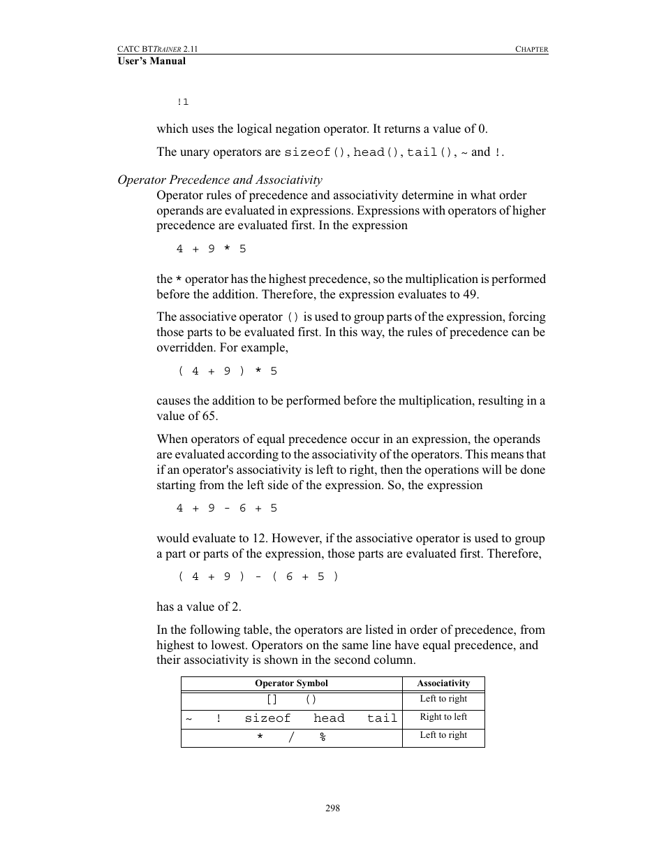 Operator precedence and associativity | Teledyne LeCroy BTTracer_Trainer - BTTrainer Users Manual User Manual | Page 316 / 336