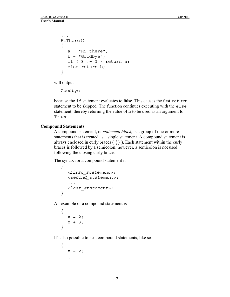 Compound statements | Teledyne LeCroy BTTracer_Trainer - BTTrainer Users Manual User Manual | Page 327 / 336