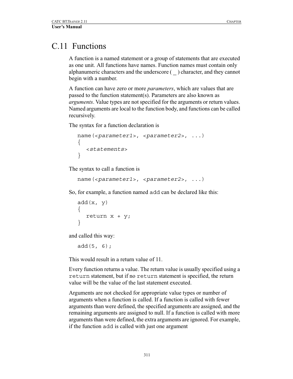C.11 functions, Functions | Teledyne LeCroy BTTracer_Trainer - BTTrainer Users Manual User Manual | Page 329 / 336