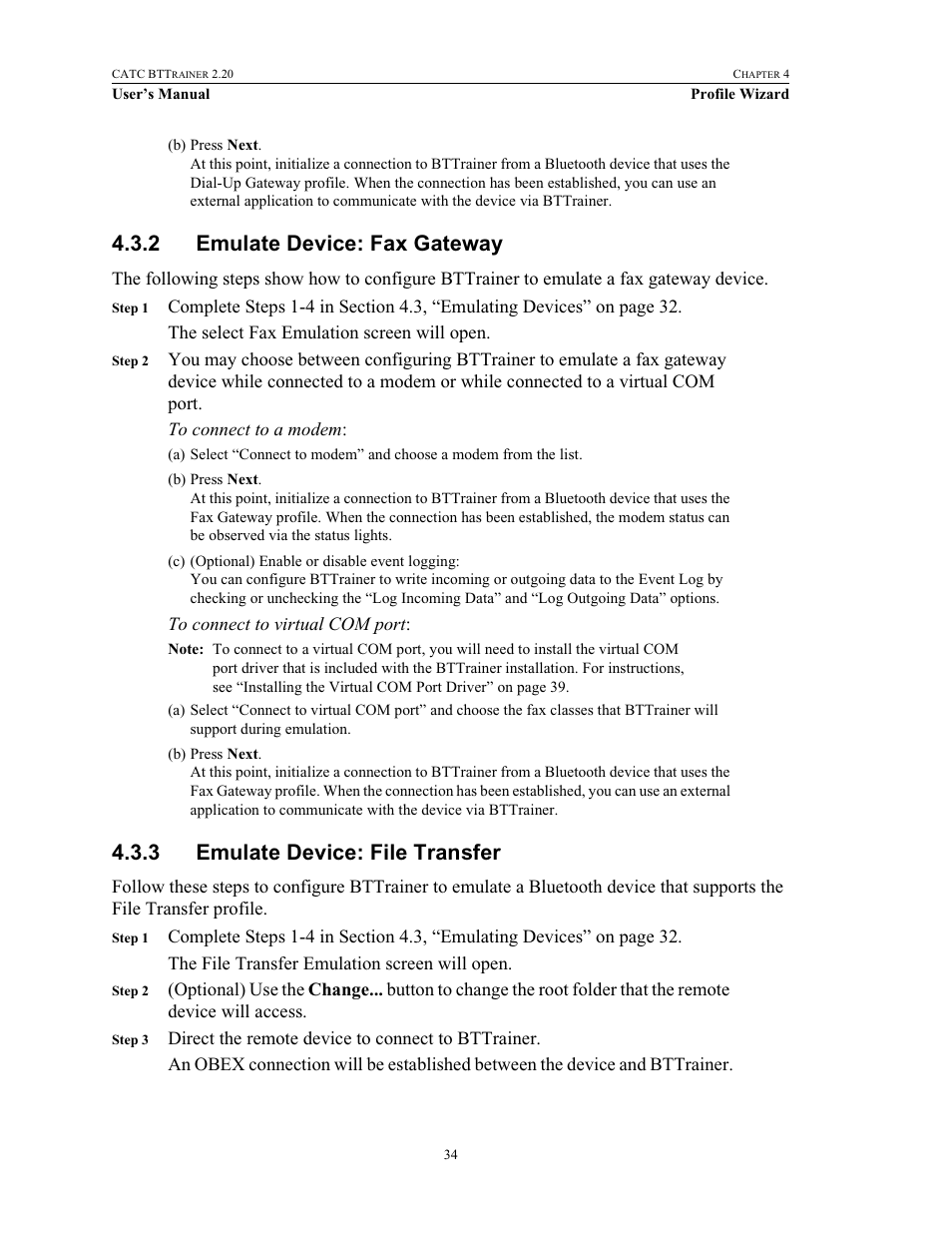 2 emulate device: fax gateway, 3 emulate device: file transfer | Teledyne LeCroy BTTracer_Trainer - BTTrainer Users Manual User Manual | Page 52 / 336