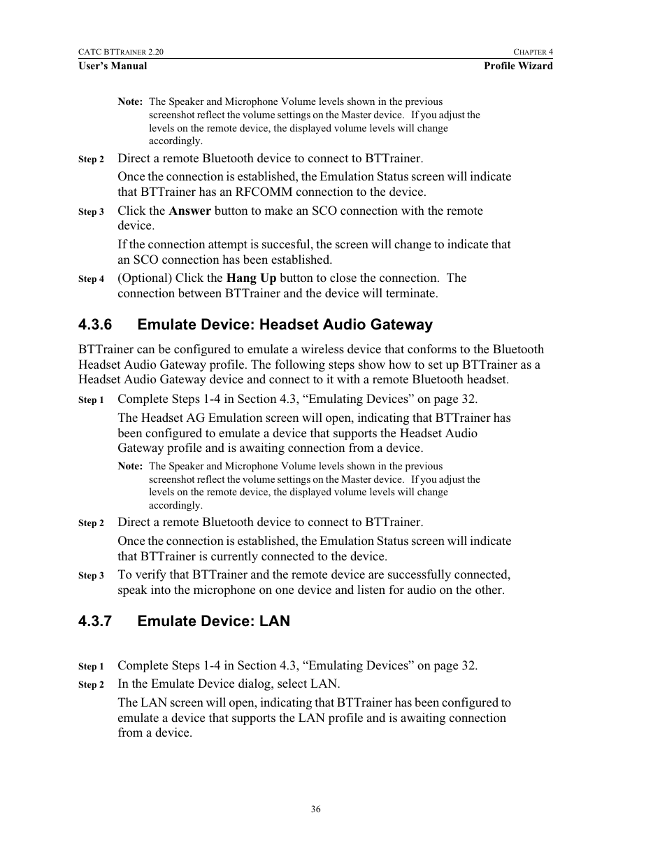 6 emulate device: headset audio gateway, 7 emulate device: lan | Teledyne LeCroy BTTracer_Trainer - BTTrainer Users Manual User Manual | Page 54 / 336