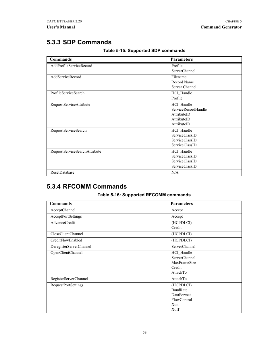 3 sdp commands, 4 rfcomm commands, Sdp commands rfcomm commands | Teledyne LeCroy BTTracer_Trainer - BTTrainer Users Manual User Manual | Page 71 / 336