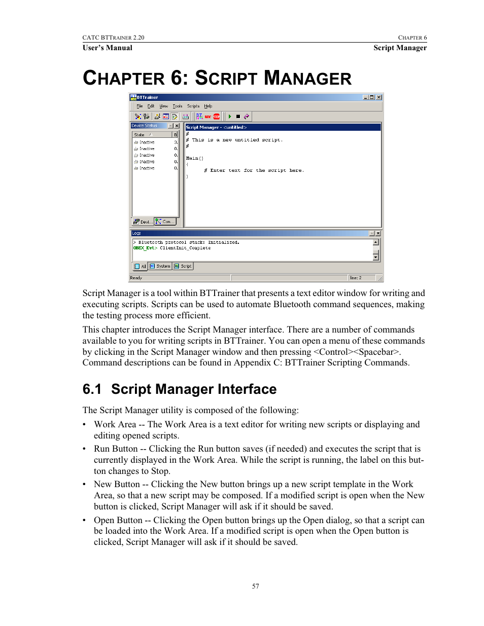 Chapter 6: script manager, 1 script manager interface, Chapter 6 | Script manager, Script manager interface, Hapter, Cript, Anager | Teledyne LeCroy BTTracer_Trainer - BTTrainer Users Manual User Manual | Page 75 / 336