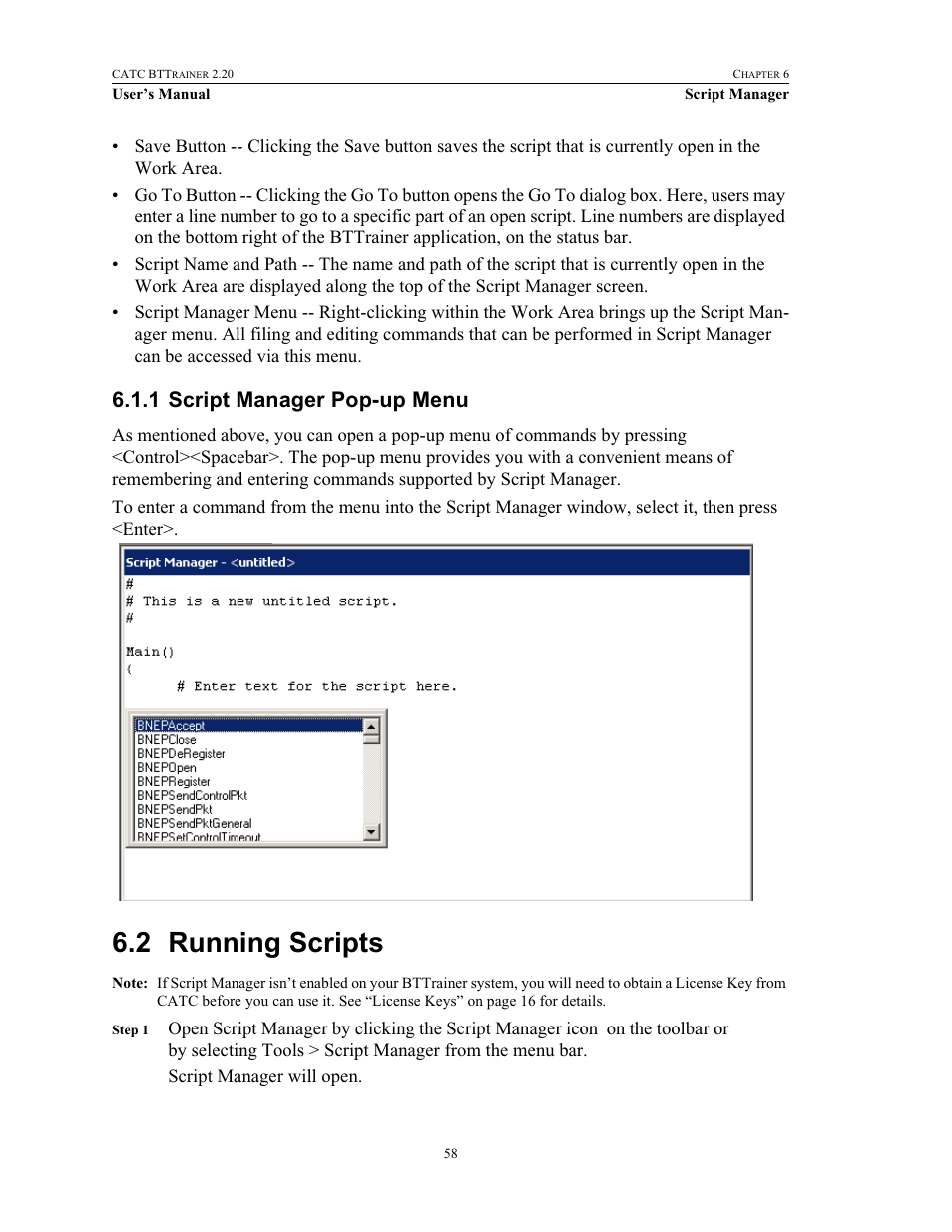 1 script manager pop-up menu, 2 running scripts, Script manager pop-up menu | Running scripts | Teledyne LeCroy BTTracer_Trainer - BTTrainer Users Manual User Manual | Page 76 / 336