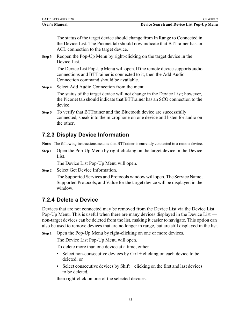 3 display device information, 4 delete a device, Display device information delete a device | Teledyne LeCroy BTTracer_Trainer - BTTrainer Users Manual User Manual | Page 81 / 336