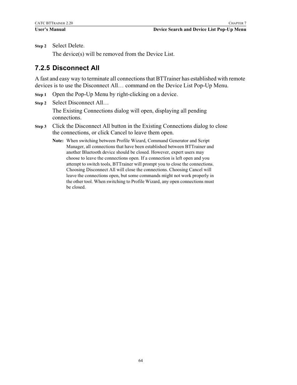 5 disconnect all, Disconnect all | Teledyne LeCroy BTTracer_Trainer - BTTrainer Users Manual User Manual | Page 82 / 336