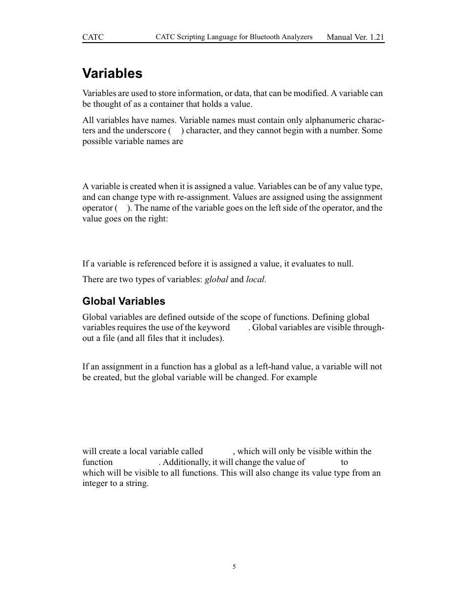 Variables, Global variables | Teledyne LeCroy Merlins Wand - CSL manual (CATC Scripting Language Manual) User Manual | Page 11 / 78