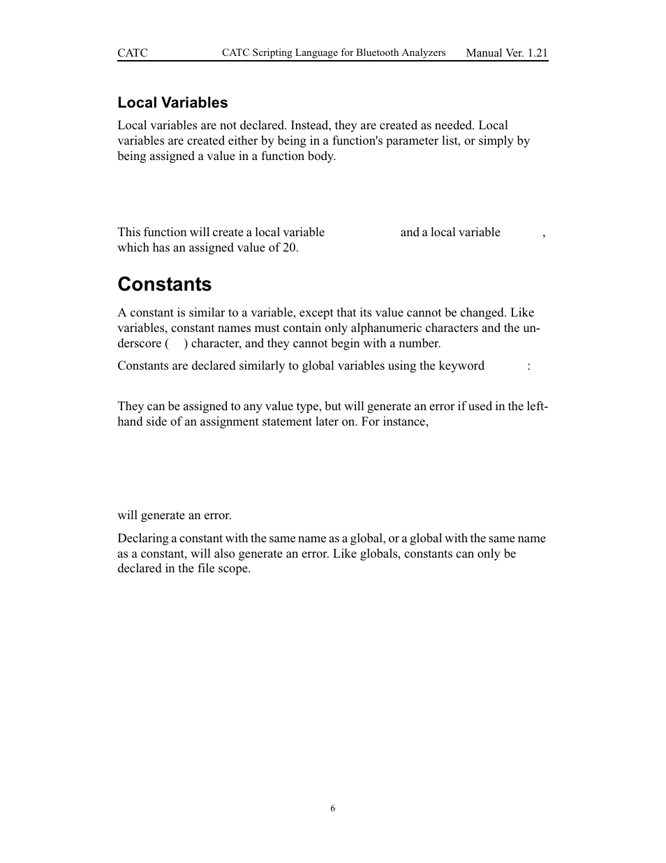 Local variables, Constants | Teledyne LeCroy Merlins Wand - CSL manual (CATC Scripting Language Manual) User Manual | Page 12 / 78