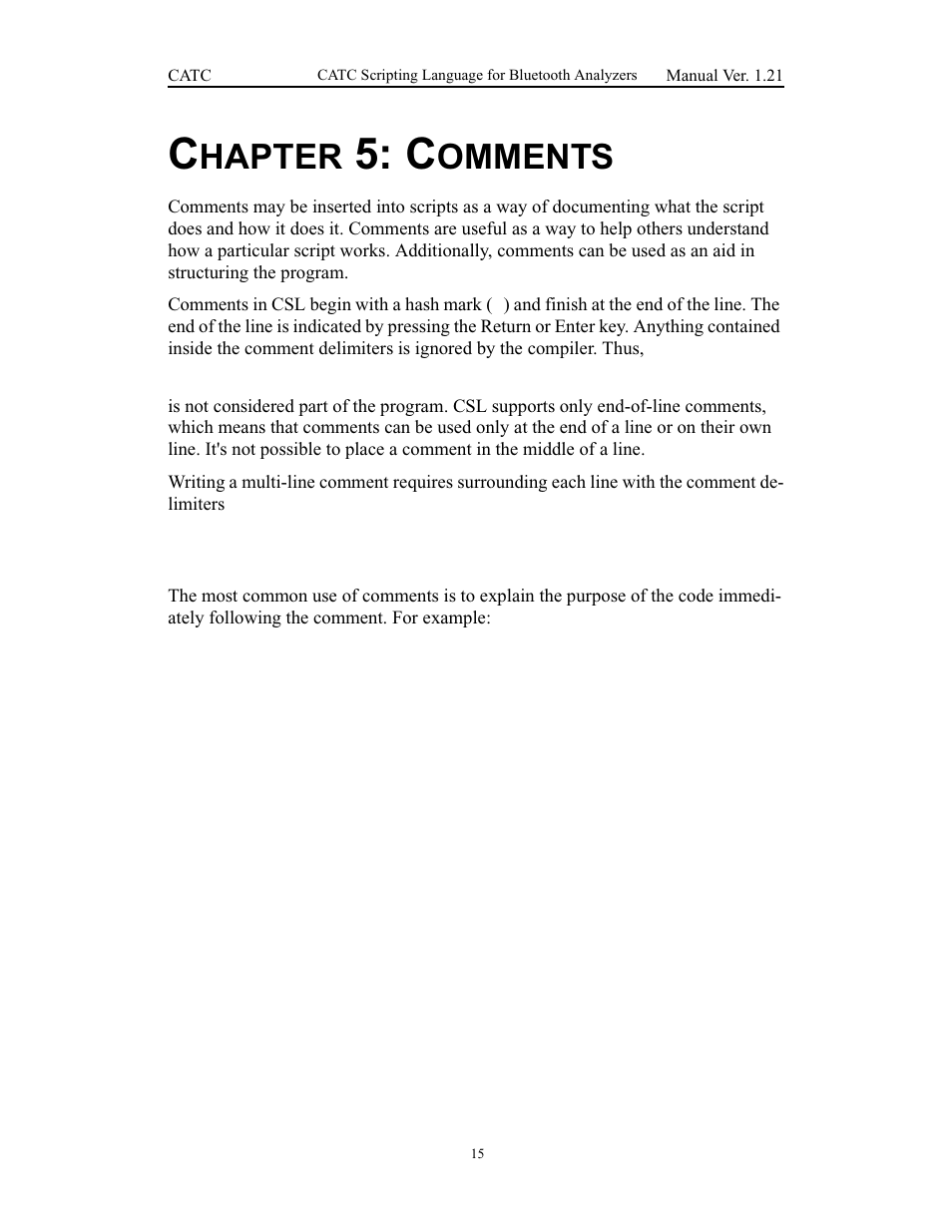 Chapter 5: comments, 5 comments, Hapter | Omments | Teledyne LeCroy Merlins Wand - CSL manual (CATC Scripting Language Manual) User Manual | Page 21 / 78