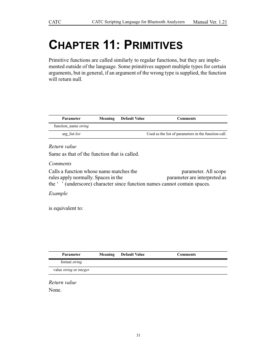 Chapter 11: primitives, Call(), Format() | 11 primitives, Call() format(), Hapter, Rimitives | Teledyne LeCroy Merlins Wand - CSL manual (CATC Scripting Language Manual) User Manual | Page 37 / 78