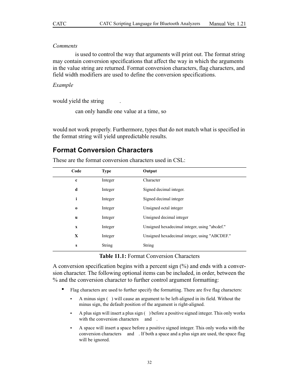 Format conversion characters | Teledyne LeCroy Merlins Wand - CSL manual (CATC Scripting Language Manual) User Manual | Page 38 / 78