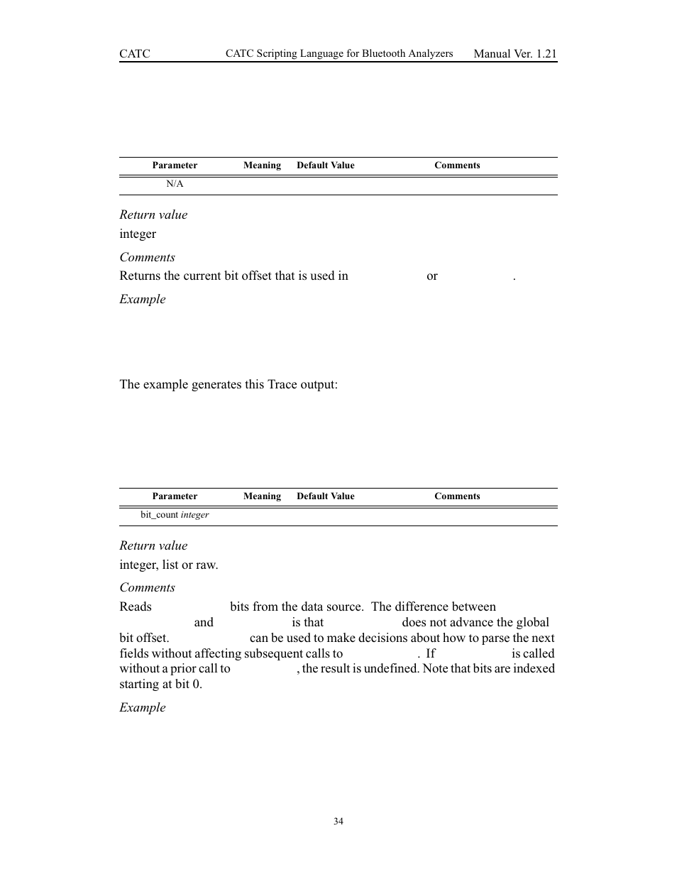 Getbitoffset(), Peeknbits(), Getbitoffset() peeknbits() | Teledyne LeCroy Merlins Wand - CSL manual (CATC Scripting Language Manual) User Manual | Page 40 / 78