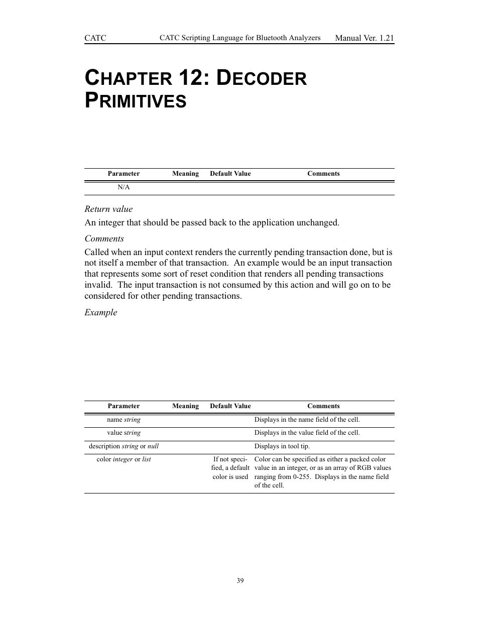 Chapter 12: decoder primitives, Abort(), Addcell() | 12 decoder primitives, Abort() addcell(), Hapter, Ecoder, Rimitives | Teledyne LeCroy Merlins Wand - CSL manual (CATC Scripting Language Manual) User Manual | Page 45 / 78