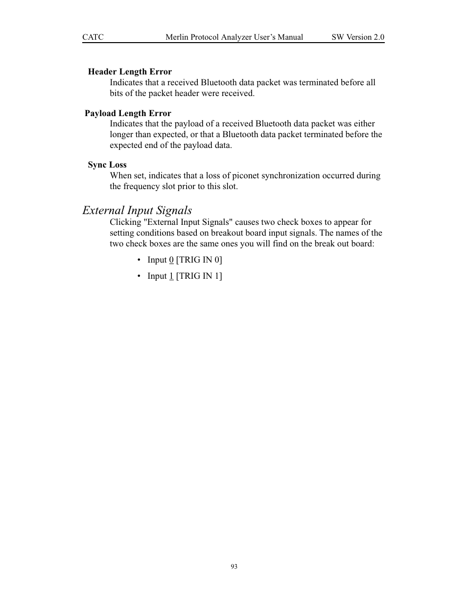 Payload length error, External input signals | Teledyne LeCroy Merlin - Users Manual User Manual | Page 101 / 180