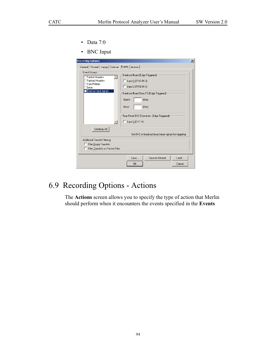 9 recording options - actions, Recording options - actions | Teledyne LeCroy Merlin - Users Manual User Manual | Page 102 / 180