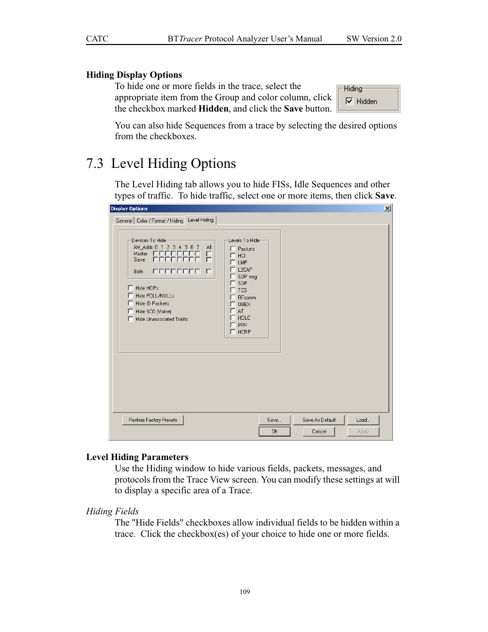 Hiding display options, 3 level hiding options, Level hiding parameters | Level hiding options | Teledyne LeCroy Merlin - Users Manual User Manual | Page 117 / 180