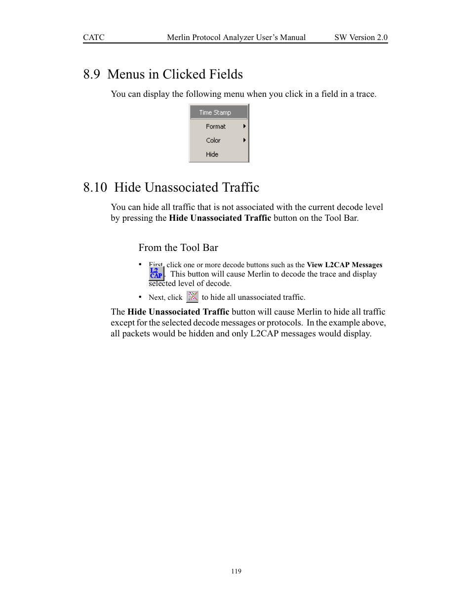 9 menus in clicked fields, 10 hide unassociated traffic, Menus in clicked fields hide unassociated traffic | Teledyne LeCroy Merlin - Users Manual User Manual | Page 127 / 180