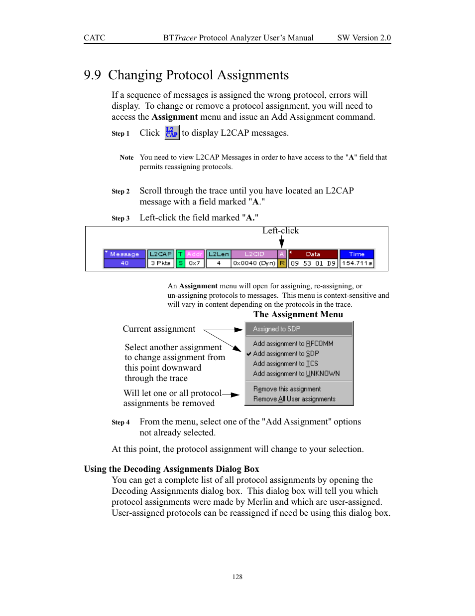 9 changing protocol assignments, Using the decoding assignments dialog box, Changing protocol assignments | Teledyne LeCroy Merlin - Users Manual User Manual | Page 136 / 180