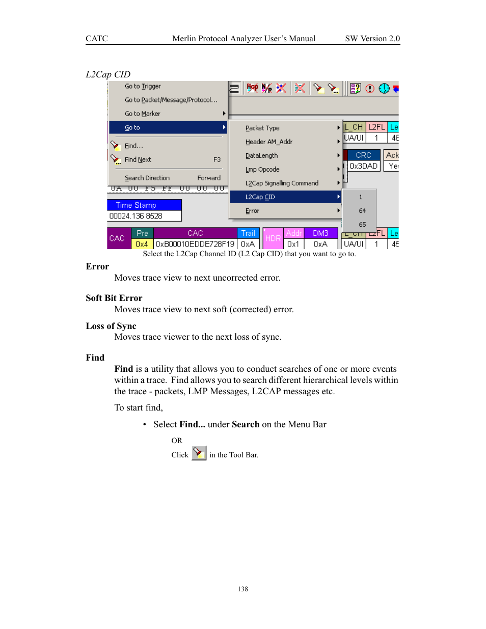 Error, Soft bit error, Loss of sync | Find, Error soft bit error loss of sync find | Teledyne LeCroy Merlin - Users Manual User Manual | Page 146 / 180