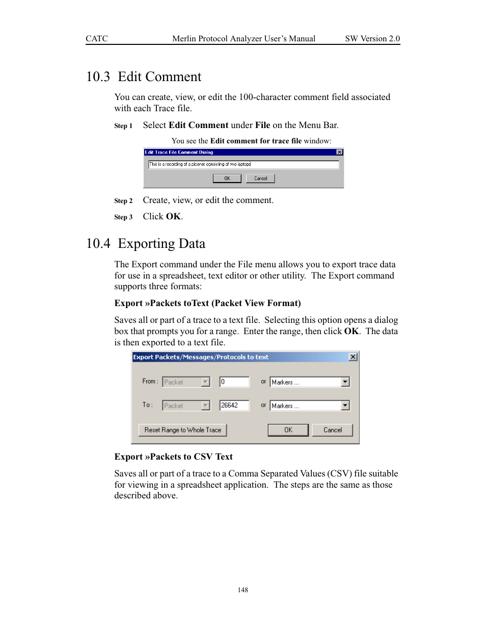 3 edit comment, 4 exporting data, Edit comment exporting data | Teledyne LeCroy Merlin - Users Manual User Manual | Page 156 / 180